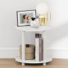 Furinno Turn-N-Tube NGHT Stand, 2-Tier Small Round Nightstand, Toolless Assembly End Table with Open Shelf, Bedside Table, Side Table, for Bedroom, Closet, Living Room, Amber Pine(Marble White)