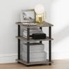 Furinno Turn-N-Tube Night Stand, 3-Tier Nightstand, Open Shelves Bedside Table, Side Table, End Table, Easy Assembly, for Bedroom, Closet, Living Room, French Oak(French Oak/Black)