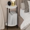 Furinno BESI Night Stand, 2-Tier Tall Round Nightstand with Metal Legs, Metal Frame Narrow End Table with Open Shelf, Side Table, Bedside Table, for Bedroom, Closet, Living Room, White