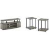 Furinno Jaya Large Entertainment Stand for TV Up to 55 Inch, French Oak Grey/Black Simplistic Set of 2 End Table, French Oak Grey/Grey