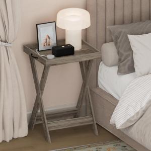 Furinno Classic Night Stand, Square Nightstand with X-Legs, Removable Tray Top End Table, Criss-Crossed Leg Side Table, Bedside Table, Tray Table, for Bedroom, Closet, Living Room, French Oak