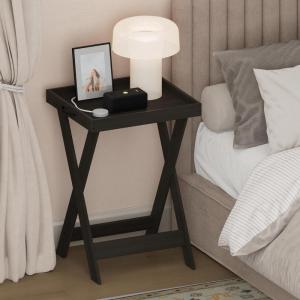 Furinno Classic Night Stand, Square Nightstand with X-Legs, Removable Tray Top End Table, Criss-Crossed Leg Side Table, Bedside Table, Tray Table, for Bedroom, Closet, Living Room, Espresso