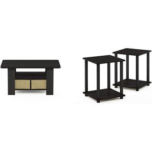 Furinno Coffee Table with Bins and 2 End Tables