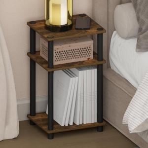 Furinno JUST Night Stand, 3-Tier Turn-N-Tube Nightstand, Toolless Bedside Table, End Table, Side Table with Open Storage, for Bedroom, Closet, Living Room, Amber Pine