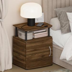 Furinno Jaya Night Stand with Door, Nightstand with Open Shelf and Door Cabinet, Round Corner Bedside Table, Side Table, End Table, for Bedroom, Closet, Living Room, Amber Pine