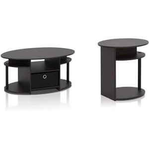 Furinno Oval Coffee Table and End Table Set(Coffee Table + End Table)