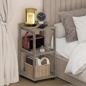 Furinno Romain Nightstand, 2-Tier Tall Night Stand with Open Shelf, Open Frame Bedside Table, End Table, Side Table, Easy Assembly, for Bedroom, Closet, Living Room, French Oak