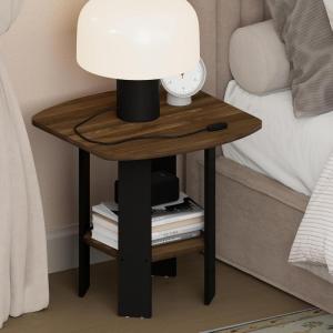 Furinno TIDUR Night Stand, 2-Tier Open Shelf Design Nightstand with Storage Shelf, Round Corner Bedside Table, End Table, Side Table, for Bedroom, Closet, Living Room, Columbia Walnut