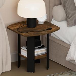 Furinno TIDUR Night Stand, 2-Tier Open Shelf Design Nightstand with Storage Shelf, Round Corner Bedside Table, End Table, Side Table, for Bedroom, Closet, Living Room, Amber Pine
