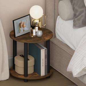 Furinno Turn-N-Tube NGHT Stand, 2-Tier Small Round Nightstand, Toolless Assembly End Table with Open Shelf, Bedside Table, Side Table, for Bedroom, Closet, Living Room, Amber Pine(Amber Pine)