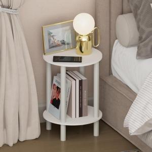 Furinno Turn-N-Tube Night Stand, 2-Tier Round Small Nightstand, Toolless Assembly Narrow End Table with Open Shelf, Side Table, Bedside Table, for Bedroom, Closet, Living Room, Amber Pine(White/White)