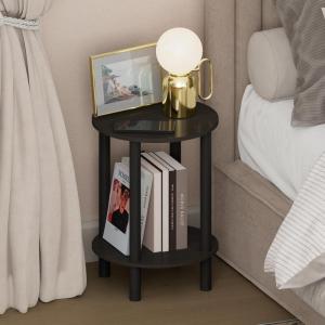 Furinno Turn-N-Tube Night Stand, 2-Tier Round Small Nightstand, Toolless Assembly Narrow End Table with Open Shelf, Side Table, Bedside Table, for Bedroom, Closet, Living Room, Amber Pine(Espresso/Black)