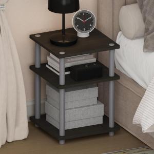 Furinno Turn-N-Tube Night Stand, 3-Tier Nightstand, Open Shelves Bedside Table, Side Table, End Table, Easy Assembly, for Bedroom, Closet, Living Room, French Oak(Espresso/Black)