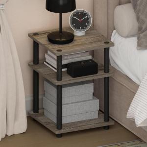 Furinno Turn-N-Tube Night Stand, 3-Tier Nightstand, Open Shelves Bedside Table, Side Table, End Table, Easy Assembly, for Bedroom, Closet, Living Room, French Oak(French Oak/Black)