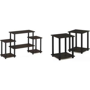 Furinno Turn-N-Tube No Tools Entertainment TV Stands, Dark Brown/Black & Simplistic End Table, Espresso/Black