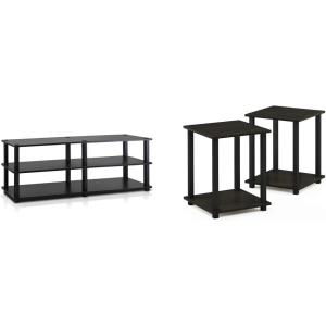 Furinno Turn-S-Tube 3-Tier TV Stand and End Tables Set (Espresso/Black)