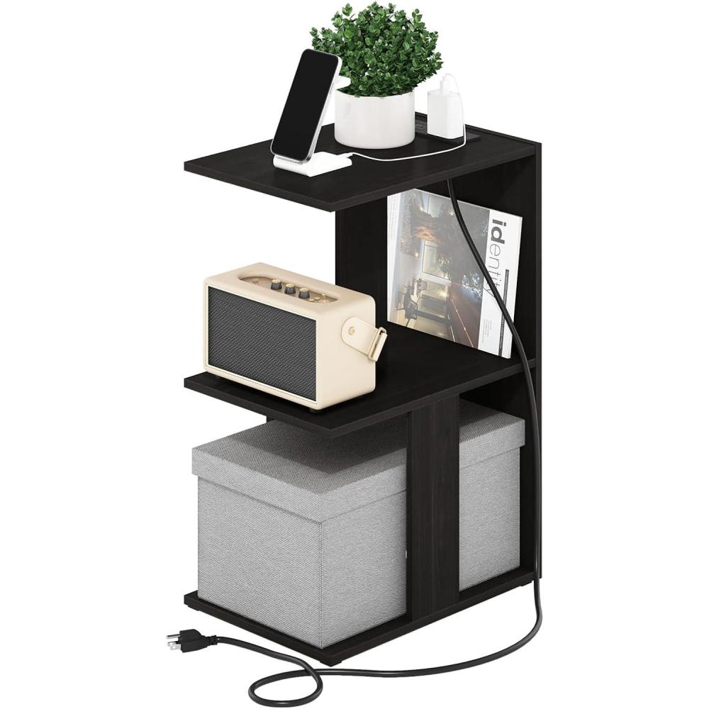 imageFurinno BOYATE Side Table 2Tier End Table with Charging Station Open Shelf Night Stand Bedside Table with USB and TypeC Charging Port for Living Room Bedroom Amber PineEspresso