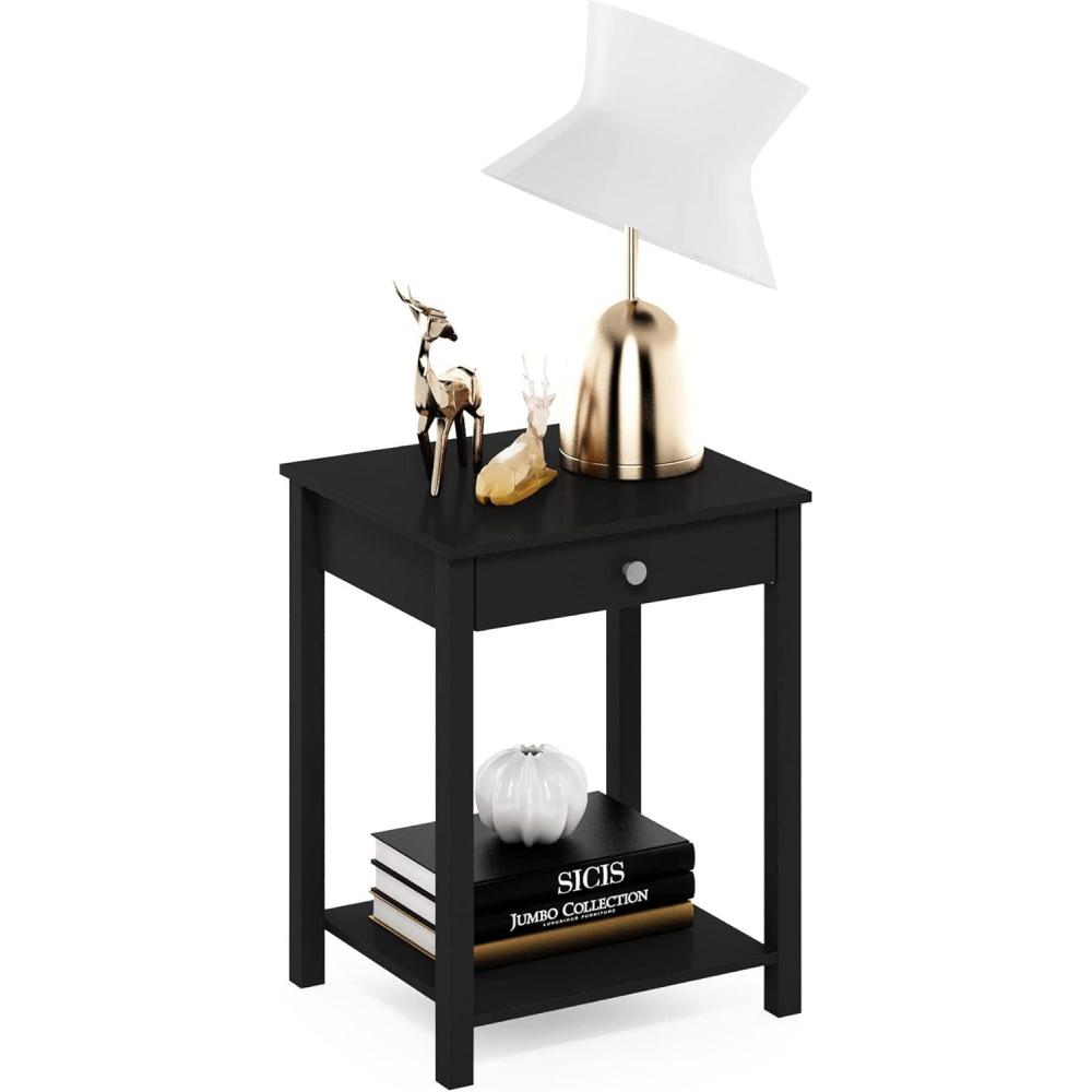 imageFurinno Classic Side Table with Drawer 1 Pack Rustic OakAmericano