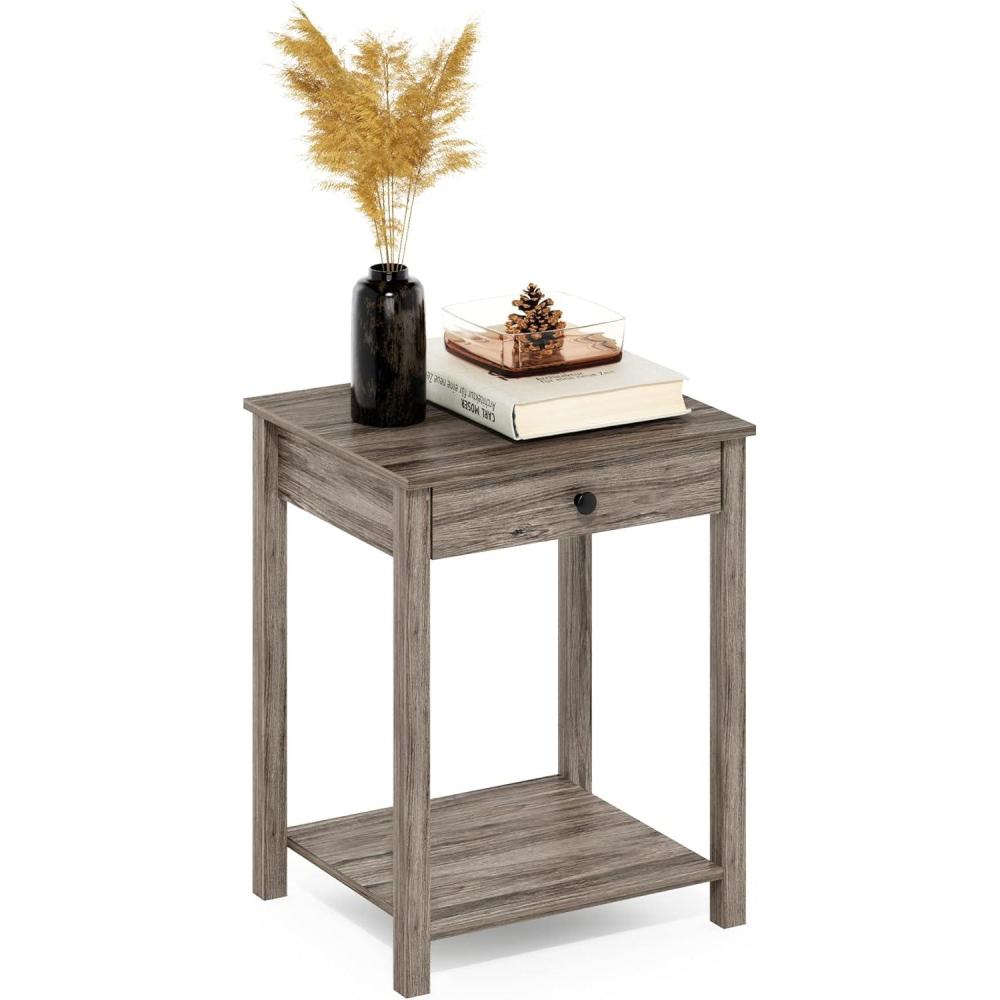 imageFurinno Classic Side Table with Drawer 1 Pack Rustic OakRustic Oak