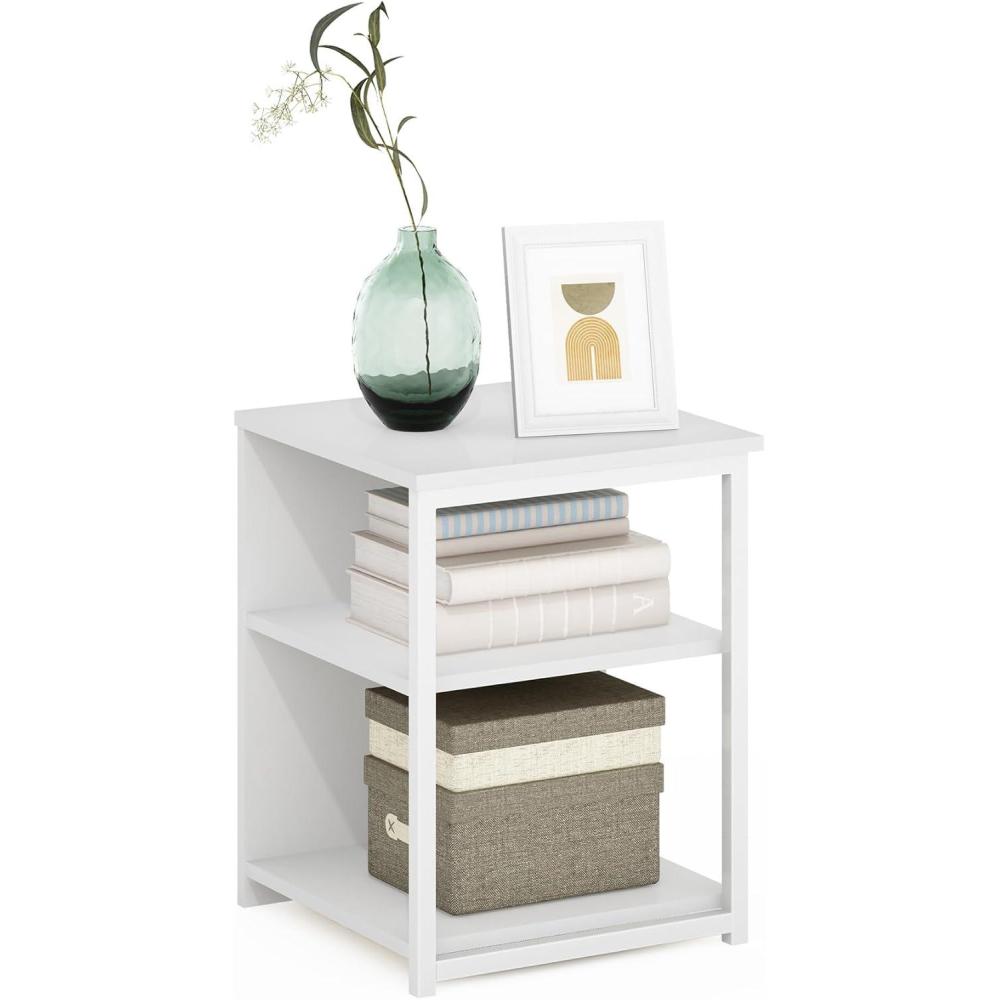 imageFurinno Classic Side Table with Drawer 1 Pack Rustic OakSolid WhiteWhite