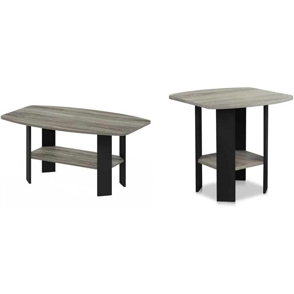 imageFurinno Coffee Table and End Table Set French Oak GreyBlack