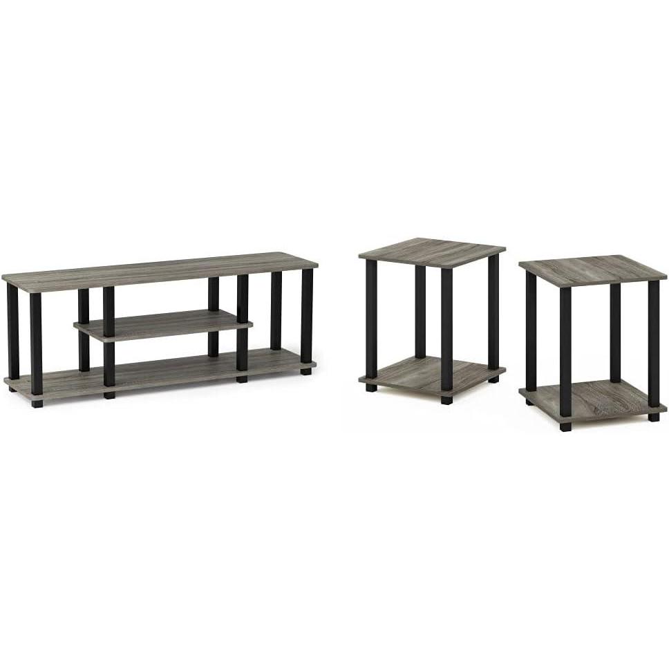 imageFurinno Simplistic Set of 2 End Table French Oak GreyBlack amp TurnNTube No Tools 3D 3Tier Entertainment TV Stand up to 50 inch TV Square Tubes French Oak GreyBlack