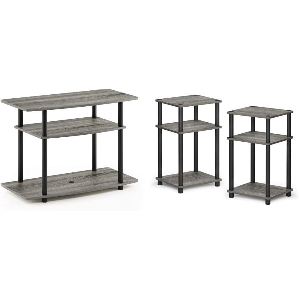 imageFurinno TurnNTube 3Tier Entertainment Center and 2Pack End TablesNight Stands Plastic Tubes French Oak GreyBlackFrenc OakBlack