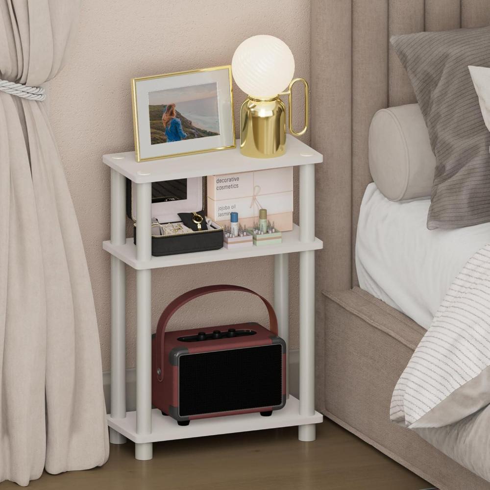 imageFurinno TurnNTube Narrow Night Stand 3Tier Rectangular Nightstand with Storage Shelf Slim Toolless Bedside Table End Table Side Table for Bedroom Closet Living Room EspressoWhiteWhite