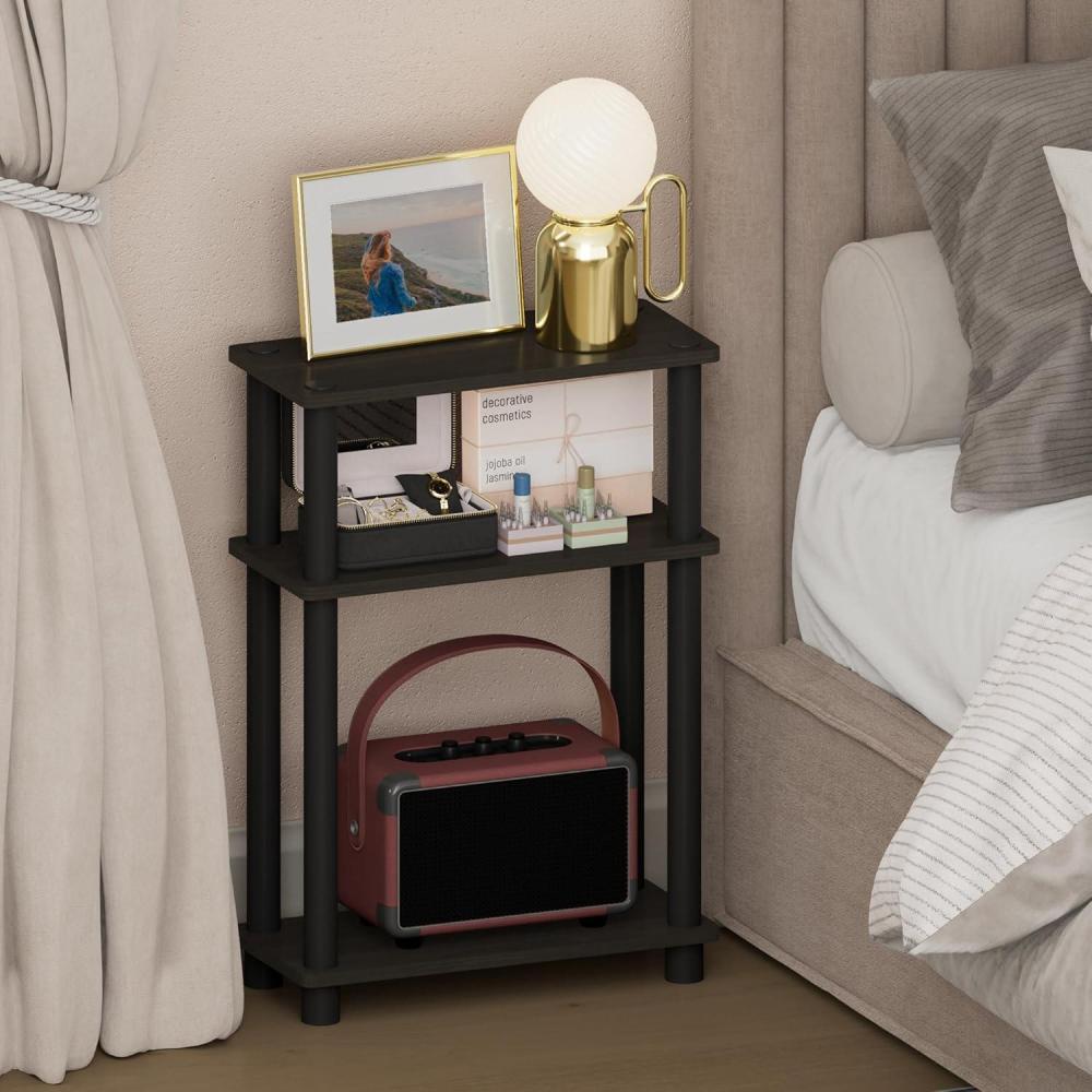 imageFurinno TurnNTube Narrow Night Stand 3Tier Rectangular Nightstand with Storage Shelf Slim Toolless Bedside Table End Table Side Table for Bedroom Closet Living Room EspressoEspressoBlack
