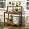 Furinno FG17478 Tioman Outdoor Patio Furniture Hardwood Potting Bench, Natural & FG18506 Tioman Hardwood Patio Furniture Outdoor End Table, Natural