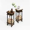 Furinno Turn-N-Tube Side Table, 3-Tier End Table with Storage Bin, Open Shelf Night Stand, Bedside Table, Toolless Assembly, for Living Room, Bedroom, Black Espresso(Amber Oak/Black)