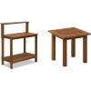 Furinno FG17478 Tioman Outdoor Patio Furniture Hardwood Potting Bench, Natural & FG18506 Tioman Hardwood Patio Furniture Outdoor End Table, Natural