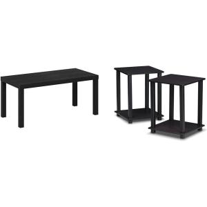 Furinno 38.98″ W Classic Coffee Table and 2 Simplistic 15.6″ W End Tables, Black Walnut