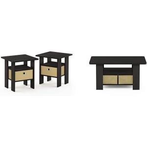 Furinno Andrey End Table Set with Coffee Table and Bins
