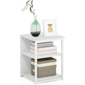Furinno Classic Side Table with Drawer, 1 Pack, Rustic Oak(Solid White/White)