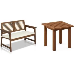 Furinno FG161167 Tioman Hardwood Outdoor Bench in Teak Oil, Natural & FG18506 Tioman Hardwood Patio Furniture Outdoor End Table, Natural