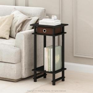 Furinno Turn-N-Tube Side Table, 3-Tier End Table with Storage Bin, Open Shelf Night Stand, Bedside Table, Toolless Assembly, for Living Room, Bedroom, Black Espresso(Black Espresso/Brown)