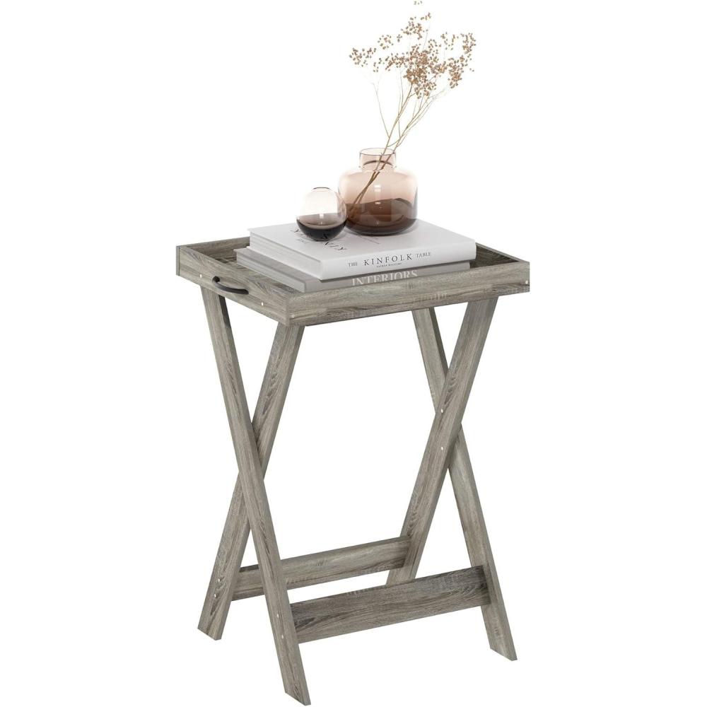imageFurinno Modern Simplistic Side Table 2Tier Square End Table with Lower Open Shelf and XLegs CrissCrossed Night Stand Bedside Table for Living Room Bedroom EspressoFrench Oak