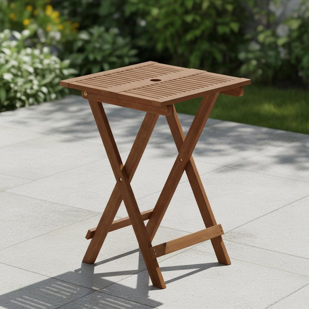 imageFurinno TIOMAN Folding Outdoor Side Table Patio End Table Portable Wood Coffee Table for Balcony Garden Porch Teak Oil Finish Light Wood201D x 201W