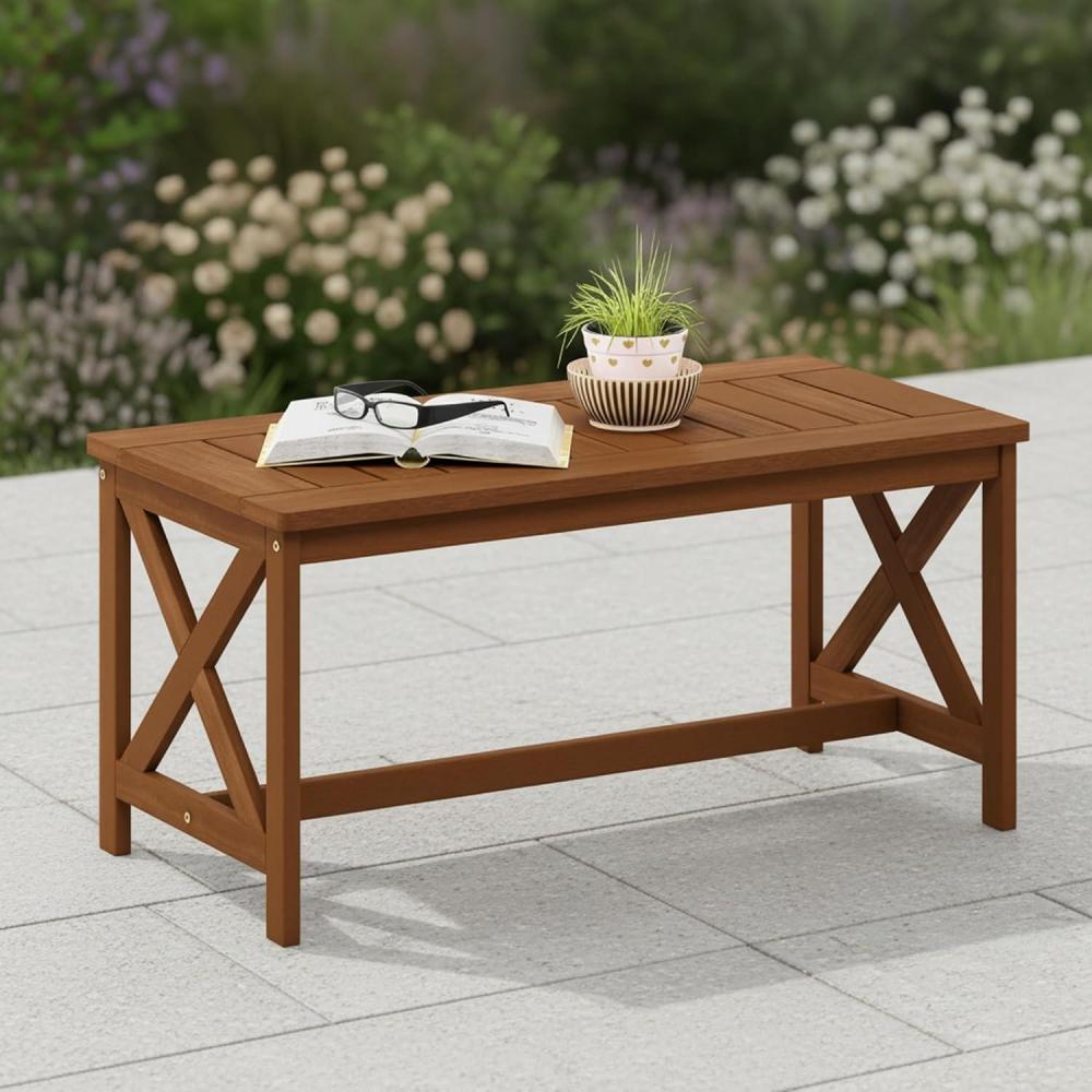 imageFurinno TIOMAN Outdoor Patio Coffee Table Small Wood Outdoor Table with XFrame Design Teak Oil Finish Patio Side Table for Garden Porch Deck or Balcony Light Wood178 x 354 x 17
