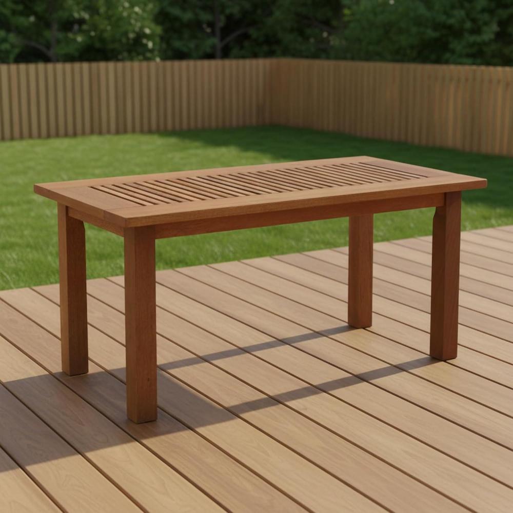 imageFurinno TIOMAN Outdoor Patio Coffee Table Small Wood Outdoor Table with XFrame Design Teak Oil Finish Patio Side Table for Garden Porch Deck or Balcony Light Wood173 x 352 x 169