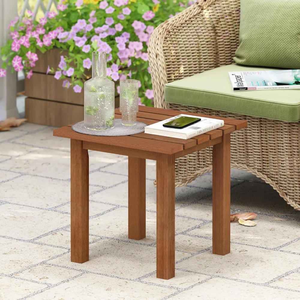 imageFurinno TIOMAN Patio Table Outdoor Side Table Patio End Table Coffee Table in Teak Oil for Patio Garden Porch Light Wood1772D x 1772W