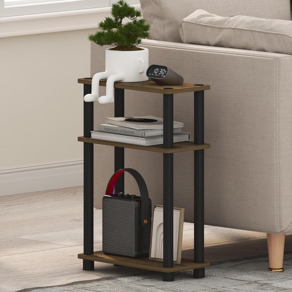 imageFurinno TurnNTube Narrow Side Table 3Tier Rectangular Modern End Table with Storage Shelf Slim Toolless Assembly Nightstand Night Stand Bedside Table for Living Room Bedroom Amber PineAmber PineBlack