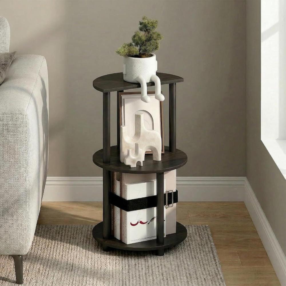imageFurinno TurnNTube Side Table 3Tier Round Modern End Table Half Round Table Top Night Stand Toolless Nightstand Bedside Table Open Shelf for Living Room Bedroom Amber PineEspressoBlack