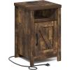 Furinno Farmhouse Night Stand with Charging Station, Bedside Table, Side Table, End Table with Door, USB Ports and Outlets, for Bedroom, Closet, Dorm, Plain White(Amber Oak)