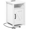 Furinno Farmhouse Night Stand with Charging Station, Bedside Table, Side Table, End Table with Door, USB Ports and Outlets, for Bedroom, Closet, Dorm, Plain White(Plain White)