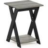Furinno Modern Simplistic Side Table, 2-Tier Square End Table with Lower Open Shelf and X-Legs, Criss-Crossed Night Stand, Bedside Table, for Living Room, Bedroom, Espresso(French Oak/Black)