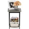 Furinno Modern Simplistic Side Table, 2-Tier Square End Table with Lower Open Shelf and X-Legs, Criss-Crossed Night Stand, Bedside Table, for Living Room, Bedroom, Espresso(French Oak/Black)
