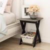 Furinno Modern Simplistic Side Table, 2-Tier Square End Table with Lower Open Shelf and X-Legs, Criss-Crossed Night Stand, Bedside Table, for Living Room, Bedroom, Espresso(French Oak/Black)