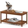 Furinno TIOMAN Outdoor Patio Coffee Table, Small Wood Outdoor Table with X-Frame Design, Teak Oil Finish Patio Side Table for Garden, Porch, Deck or Balcony, Light Wood(2-Tier  17.8 x 35.4 x 17)